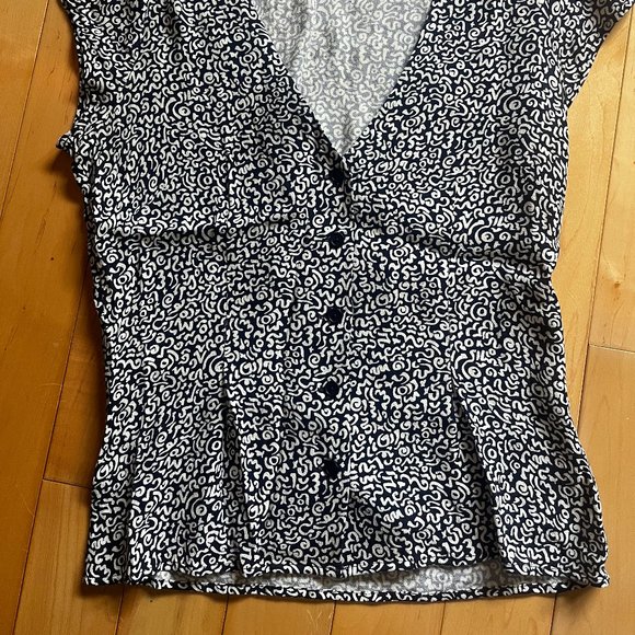 Reformation Navy and White Patterned Blouse - Picture 2 of 5